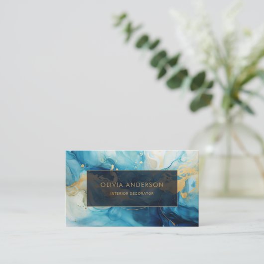 Luxury Blue Gold QR Code Mode Trendy Modern Visitenkarte (Stehend Vorderseite)