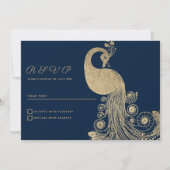 Luxury blue gold royal peacock elegant RSVP Einladung (Vorderseite)
