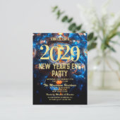 Luxury Blue Gold Silvester Party Einladung Postkarte (Stehend Vorderseite)