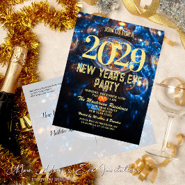 Luxury Blue Gold Silvester Party Einladung Postkarte