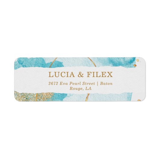 Luxury Blue Gold Watercolor Abstrakte Adresse (Vorne)