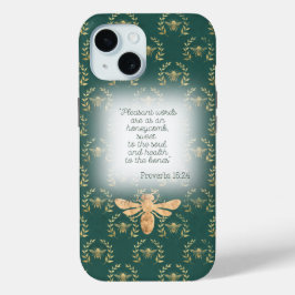 Luxury Blue Green Gold Bee Wreath Grid Christian Case-Mate iPhone Hülle