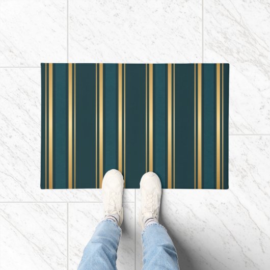 Luxury Blue Green Gold Stripe Gift Wrap Pattern Fußmatte (Indoor)