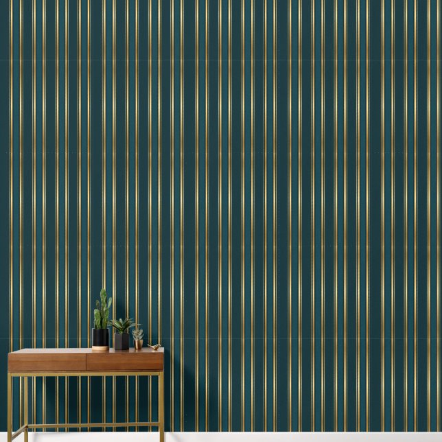 Luxury Blue Green Gold Stripe Wallpaper Pattern Tapete (Korridor)