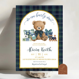 Luxury Blue Green Preppy Bear Baby Shower Invitati Einladung