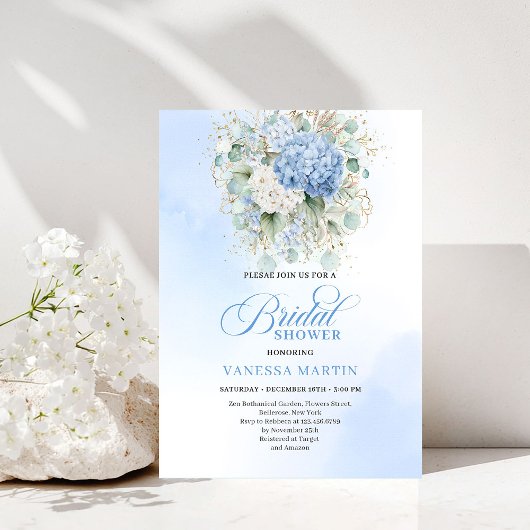 Luxury Blue Hydrangea Bridal Shower Gold Invitatio Einladung