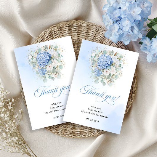 Luxury Blue Hydrangea Eucalyptus thank you card Dankeskarte