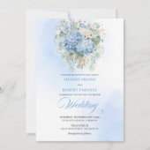 Luxury Blue Hydrangea Gold Wedding Invitation Einladung (Vorderseite)