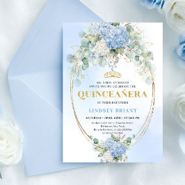 Luxury Blue Hydrangeas Gold 15th Birthday Invite Einladung
