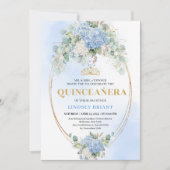 Luxury Blue Hydrangeas Gold 15th Birthday Invite Einladung (Vorderseite)