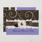 Luxury Blue Lace Ribbon Floral Rett Date Card Ankündigungspostkarte (Vorne/Hinten)