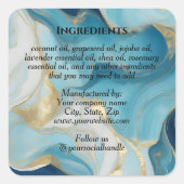 Luxury Blue Marble & Gold Foil Ingredients Label Quadratischer Aufkleber (Vorderseite)