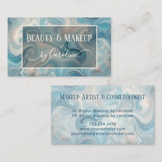 Luxury Blue Marble Makeup Artist & Hair Stylist Visitenkarte (Vorne/Hinten)