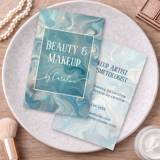 Luxury Blue Marble Makeup Artist & Hair Stylist Visitenkarte