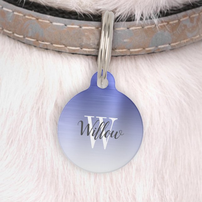 Luxury Blue Ombre Brushed Metal Monogram Haustiermarke (Von Creator hochgeladen)