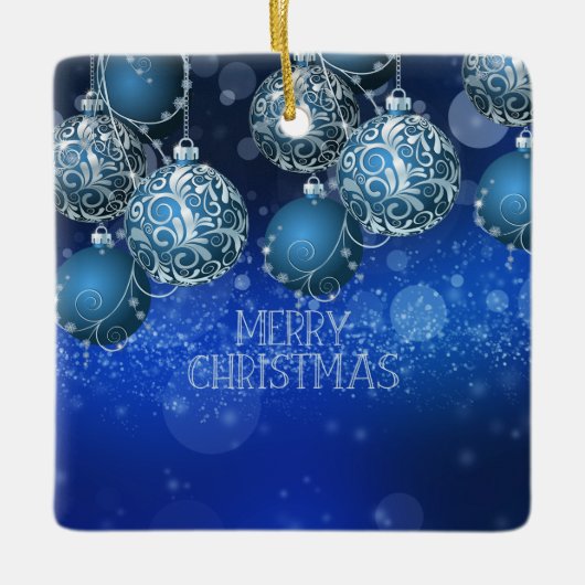 Luxury Blue & Silver Christmas Bauble Keramikornament (Vorderseite)