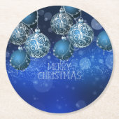 Luxury Blue & Silver Christmas Bauble Runder Pappuntersetzer (Vorderseite)