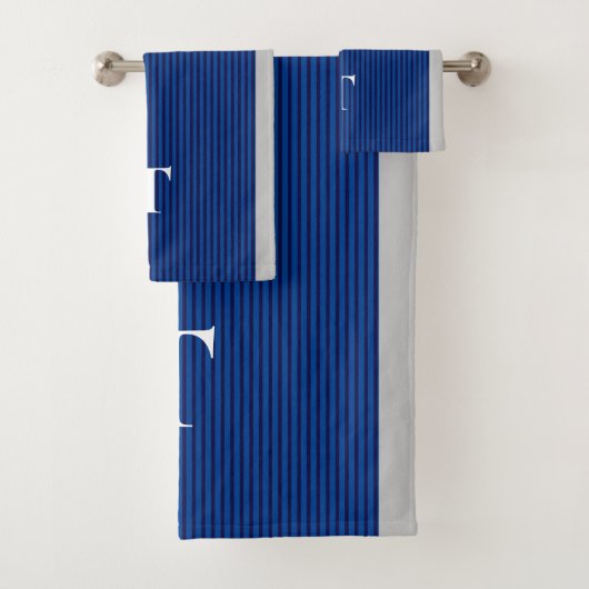 Luxury Blue Striped Boy Mit Monogramm Badhandtuch Set (Insitu)