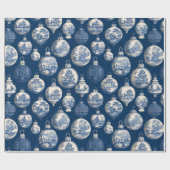 Luxury Blue Toile Christmas Ornament Geschenkpapier (Flach)