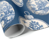 Luxury Blue Toile Christmas Ornament Geschenkpapier (Rolleneckpunkt)
