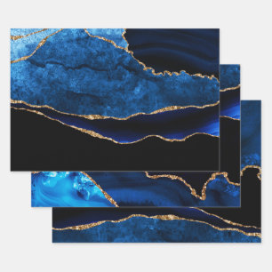 Luxury Blue und Gold Glitzer Agate Birthday Geschenkpapier Set