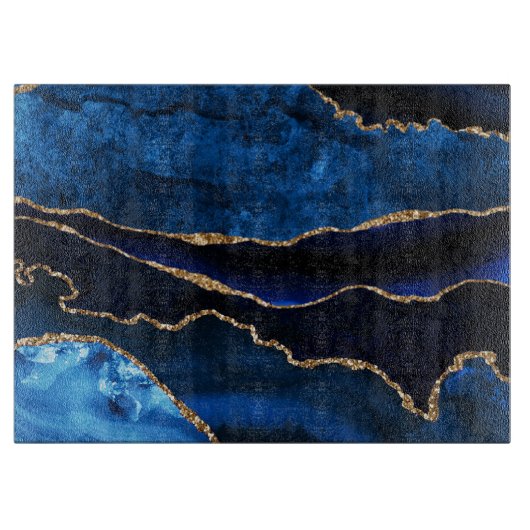 Luxury Blue und Gold Glitzer Agate Schneidebrett (Vorderseite)