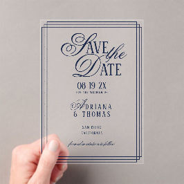 Luxury Blue Wedding Save The Date Acryleinladungen