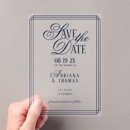 Luxury Blue Wedding Save The Date Acryleinladungen (Insitu (Handheld))