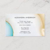 Luxury Blue White Gold Agate Marble Script Visitenkarte (Rückseite)