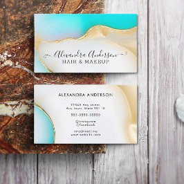 Luxury Blue White Gold Agate Marble Script Visitenkarte