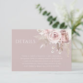 Luxury Blush Floral Botanical Wedding Details Begleitkarte (Stehend Vorderseite)