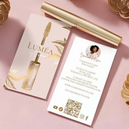 Luxury Blush Pink Gold Beauty Makeup Lash Studio Visitenkarte