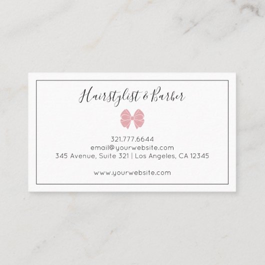 Luxury Blush Rose Bow Thin Border Custom Chic  Visitenkarte (Rückseite)