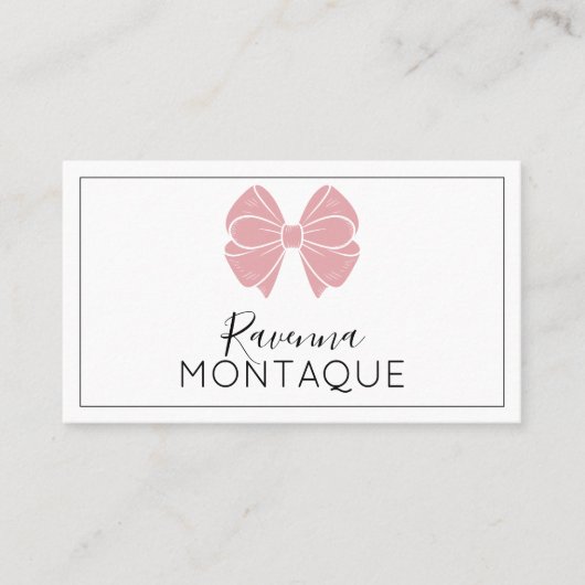 Luxury Blush Rose Bow Thin Border Custom Chic  Visitenkarte (Vorderseite)