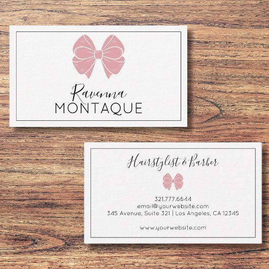 Luxury Blush Rose Bow Thin Border Custom Chic  Visitenkarte
