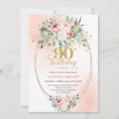 Luxury Blush Rose Gold Boho 90th Birthday Invite Einladung (Vorderseite)