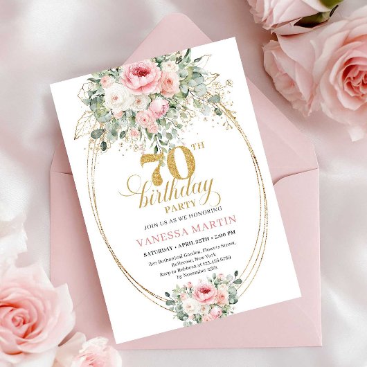 Luxury Blush Roses Digital 70th Birthday Invite Einladung