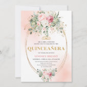 Luxury Blush Roses Greenery Gold Quinceañera Invit Einladung (Vorderseite)