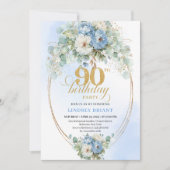 Luxury Boho Blue Floral Eucalyptus Birthday Invite Einladung (Vorderseite)