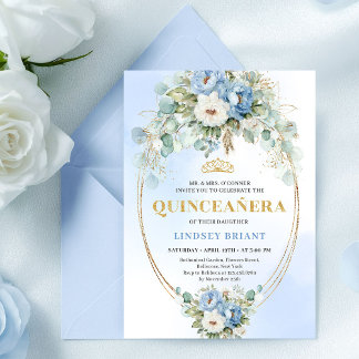 Luxury Boho Blue Floral Quinceañera 15th Birthday Einladung