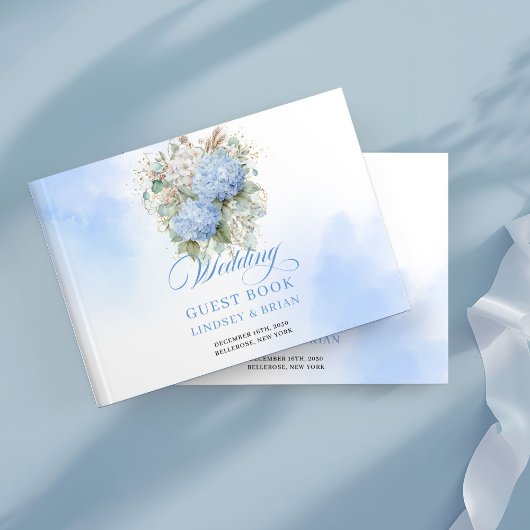 Luxury Boho Blue Hydrangeas Eucalyptus Wedding  Gästebuch