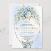 Luxury Boho Blue Peonies Quinceañera Printable Einladung (Vorderseite)
