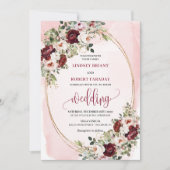 Luxury Boho Burgundy Blush Gold Floral Invitation Einladung (Vorderseite)