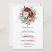 Luxury Boho Burgundy White Floral Gold Wedding  Einladung (Vorderseite)