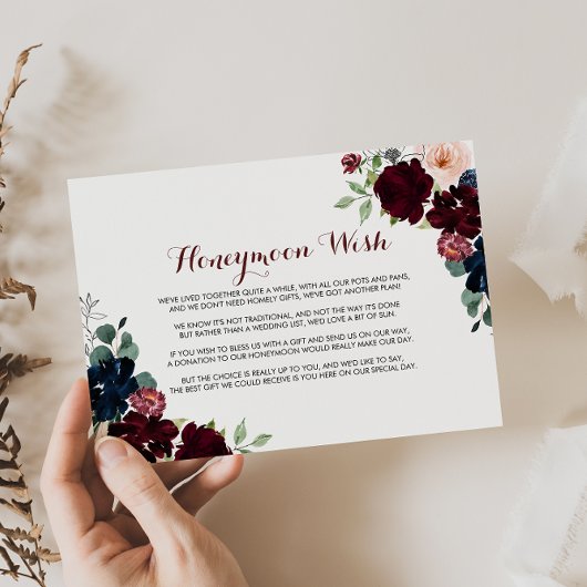 Luxury Boho Colorful Floral Honeymoon Wish Begleitkarte