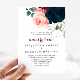 Luxury Boho Colorful Floral Nuestra Boda Wedding Einladung