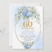 Luxury Boho Dusty Blue Flowers 60th Birthday Einladung (Vorderseite)