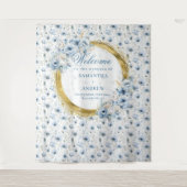 Luxury Boho Dusty Blue Gold Wedding Foto Prop Wandteppich (Vorderseite)