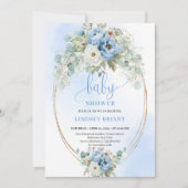 Luxury Boho Dusty Blue Greenery Gold Baby Shower Einladung (Vorderseite)