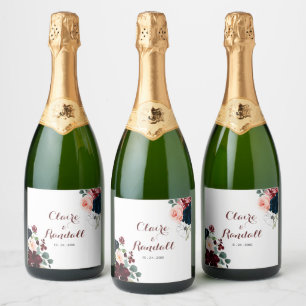 Luxury Boho farbenfrohe Blumenhochzeit Schaumweinetikett